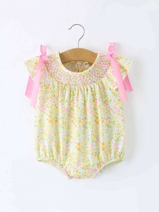Spring Floral Smocked Baby Girl Romper