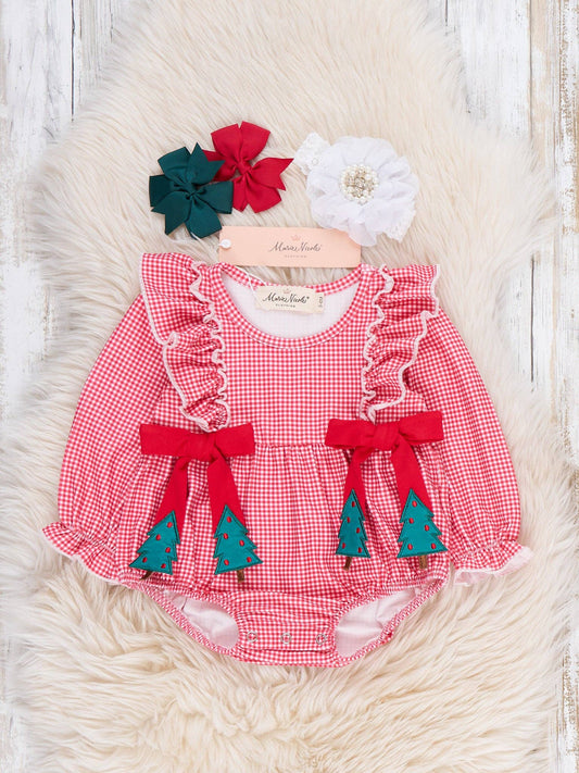 Christmas Tree Bow Bubble Romper