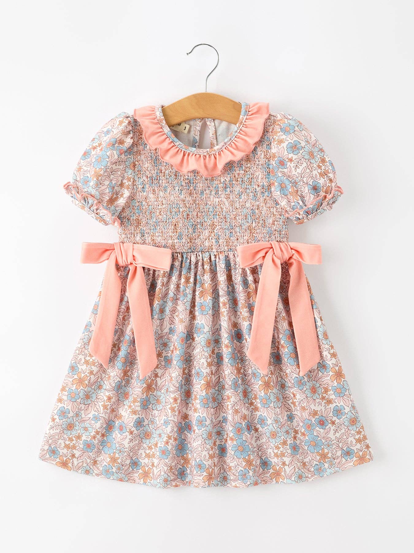 Fall Floral Smocked Ruffle Neck Dress