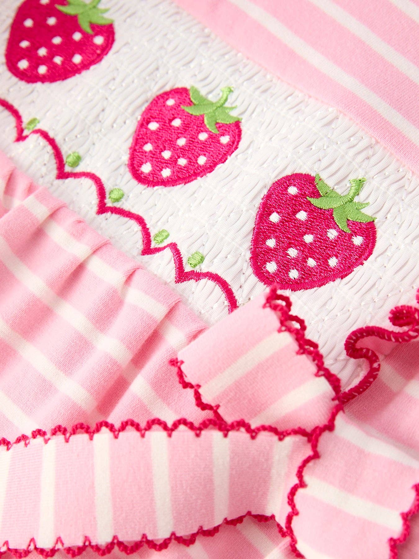 Strawberry Embroidery Smocked Romper