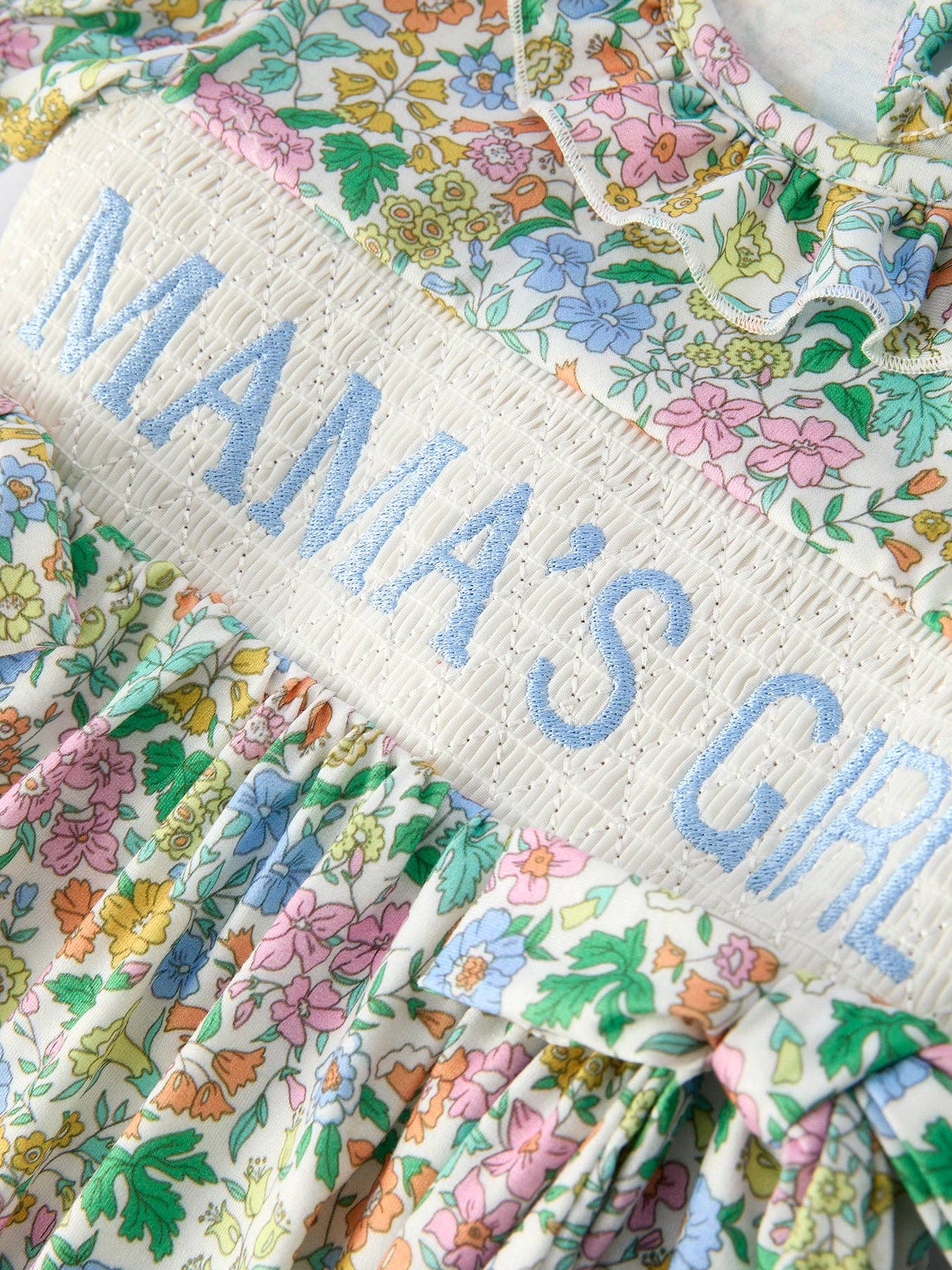 "MAMA'S GIRL" Embroidered Smocked Dress