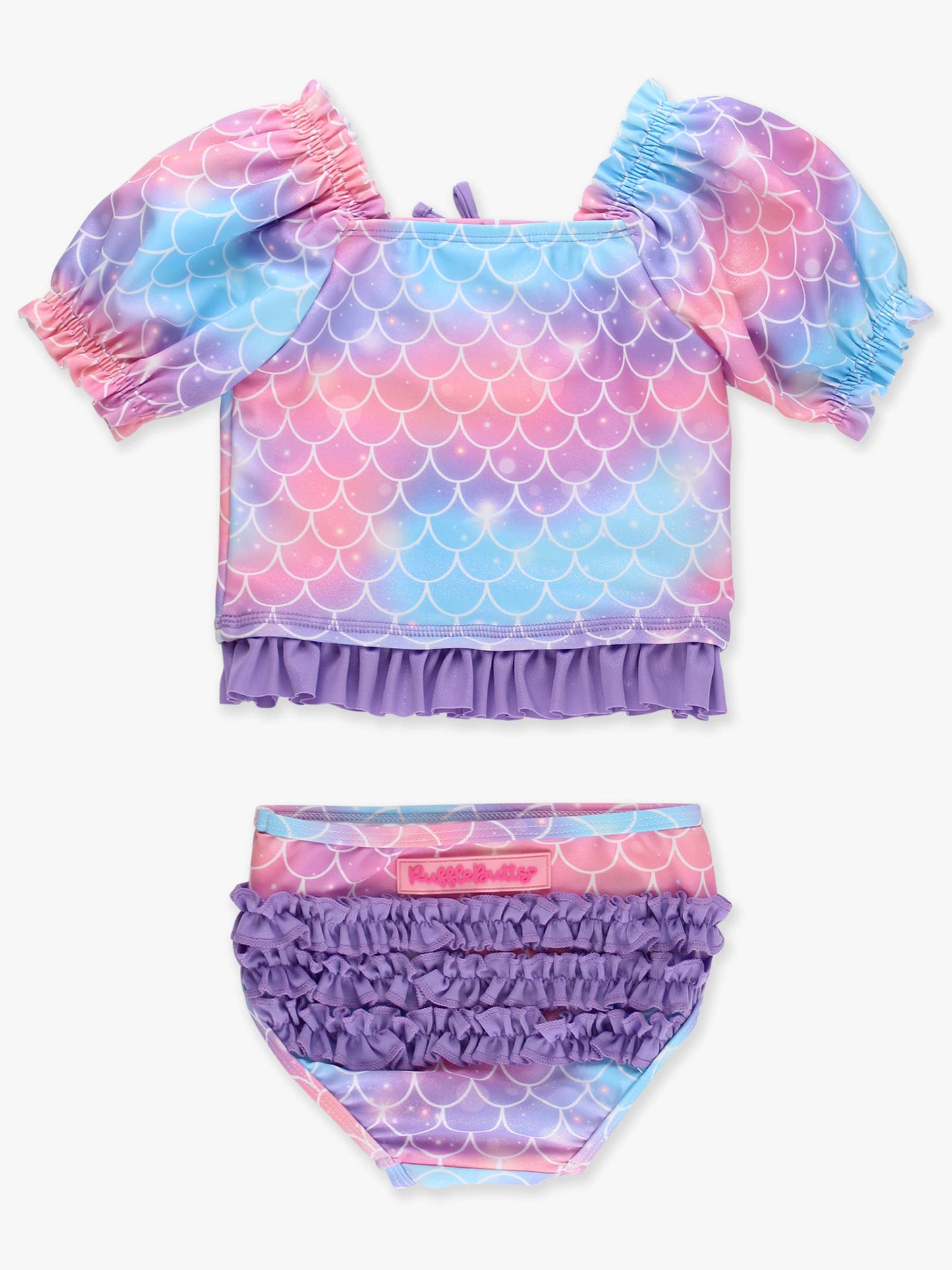 Mermaid Tale Puff Sleeve Ruffle Tankini 2-Piece Swimsuit with Signature Rear Ruffles