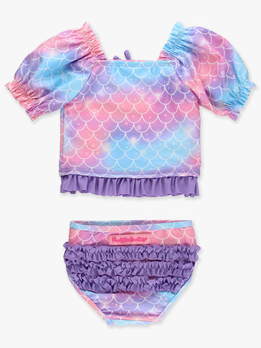 Mermaid Tale Puff Sleeve Ruffle Tankini 2-Piece Swimsuit with Signature Rear Ruffles