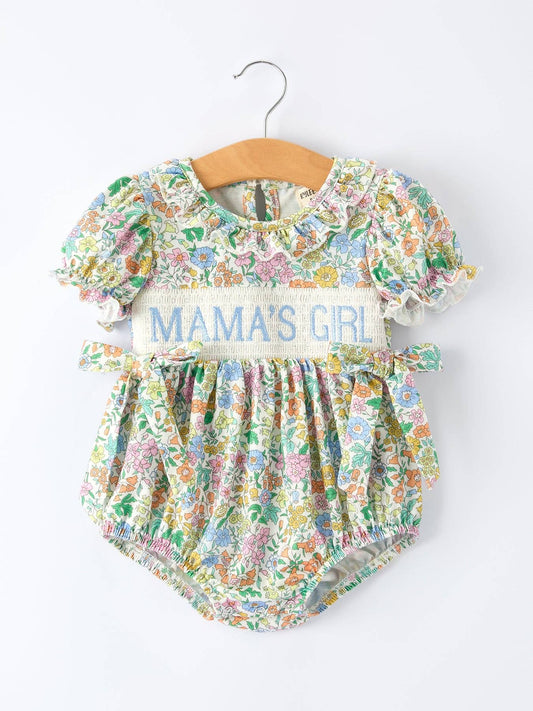 "MAMA'S GIRL" Embroidered Smocked Romper