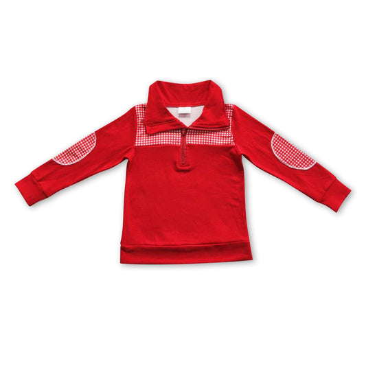 Red Plaid Zipper Pullover